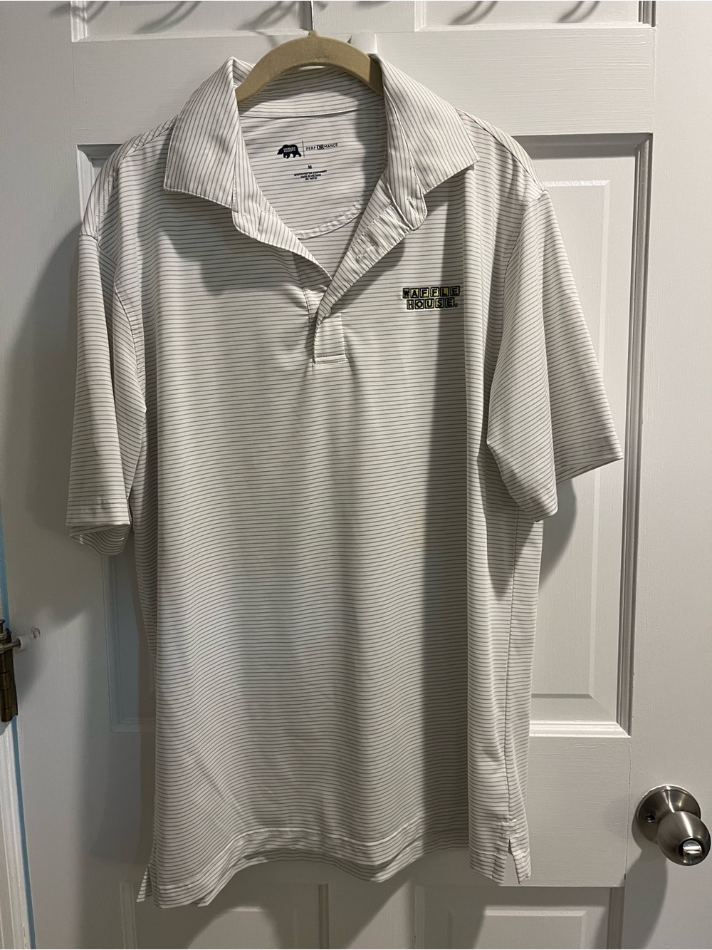 Onward Reserve Waffle House White Striped Golf Polo Shirt